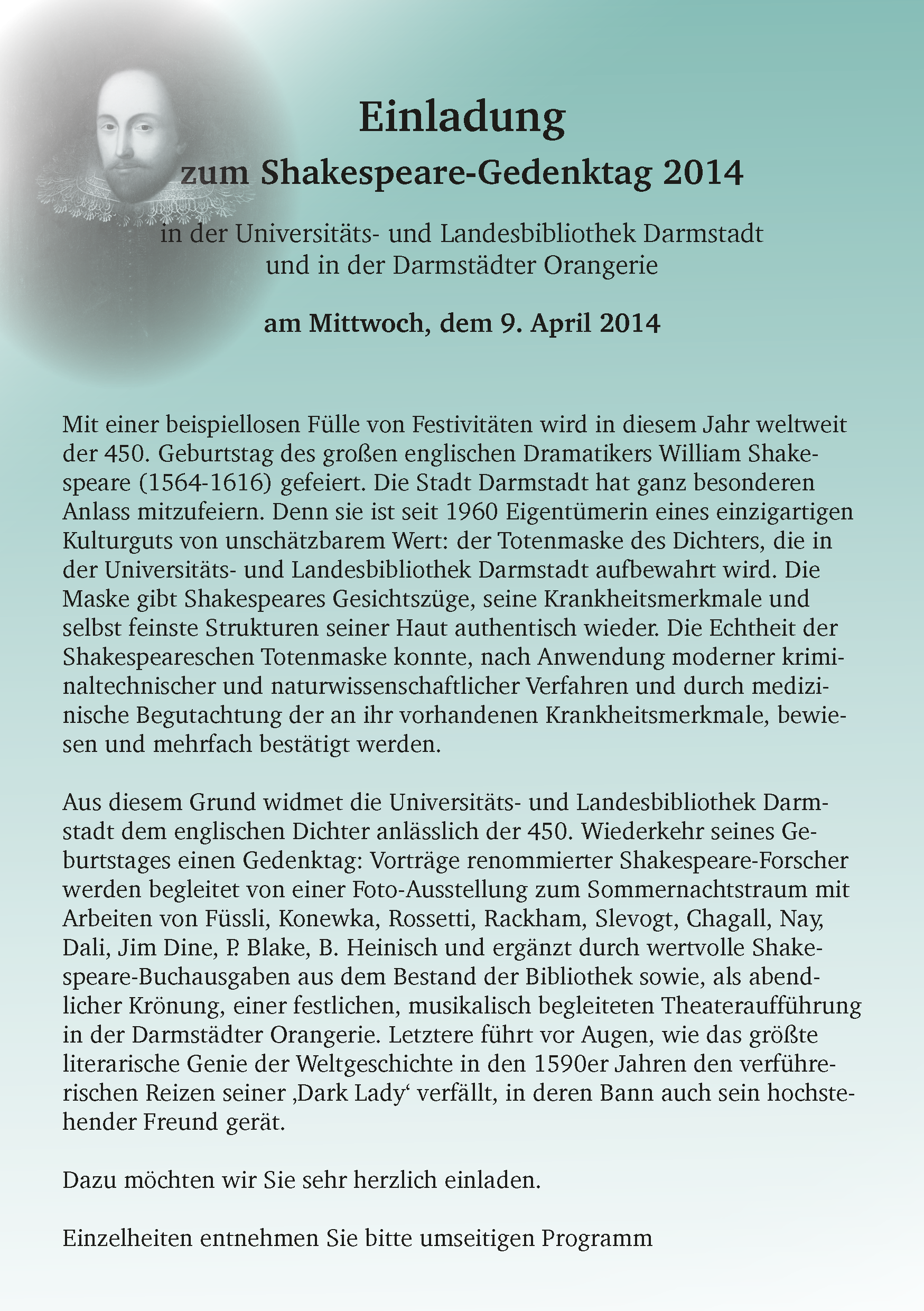 ULB - Einladung zum Shakespeare-Gedenktag 2014